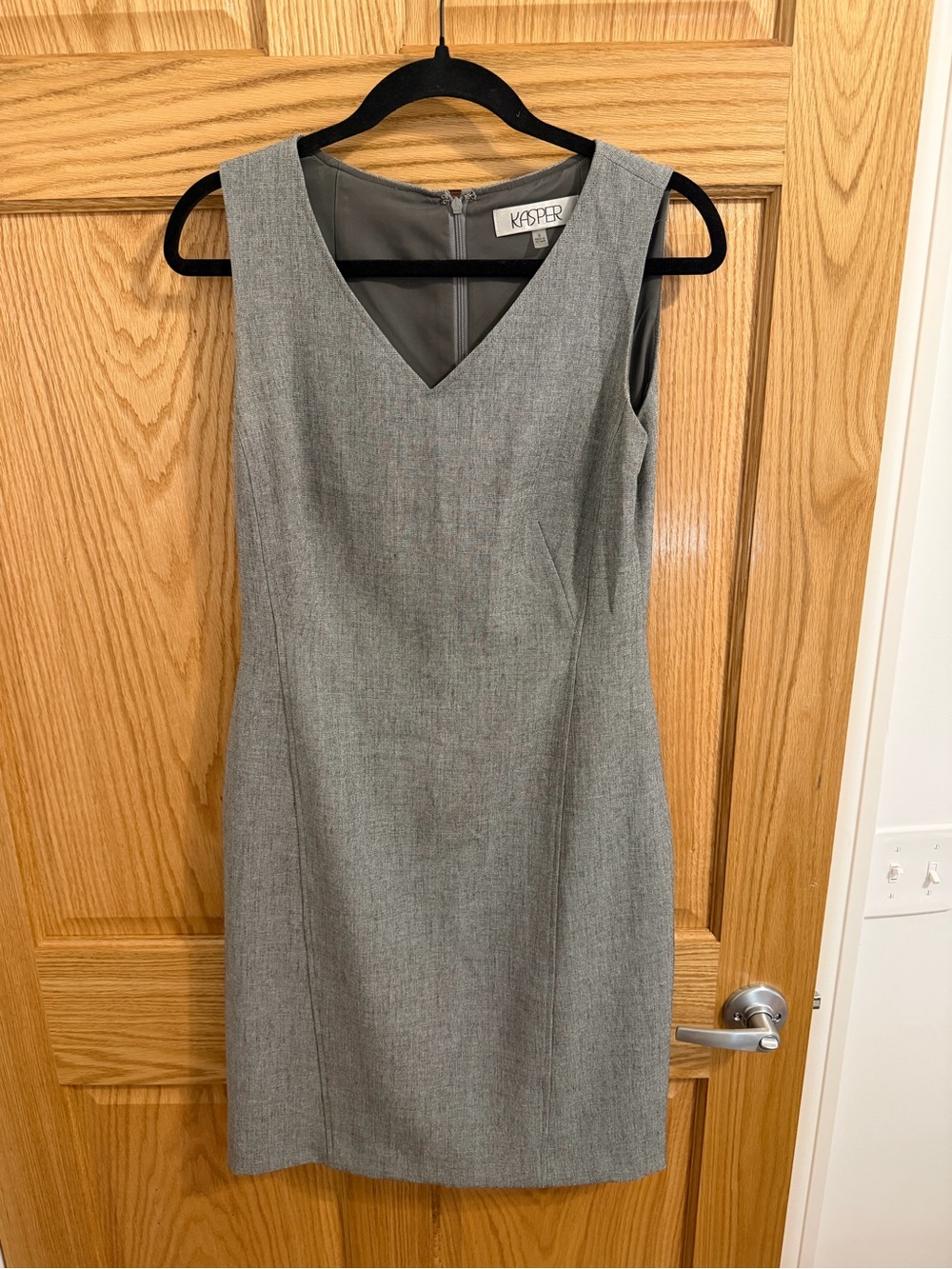 Kasper Gray V-Neck Sleeveless Sheath Dress